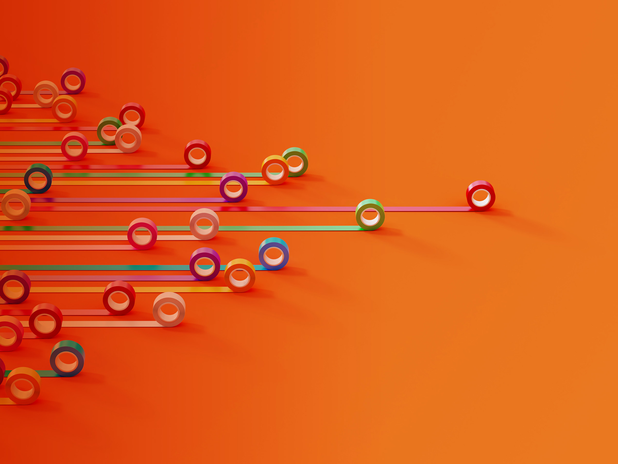 Bar graph made of colorful duct tapes on orange background. Data visualization concept.